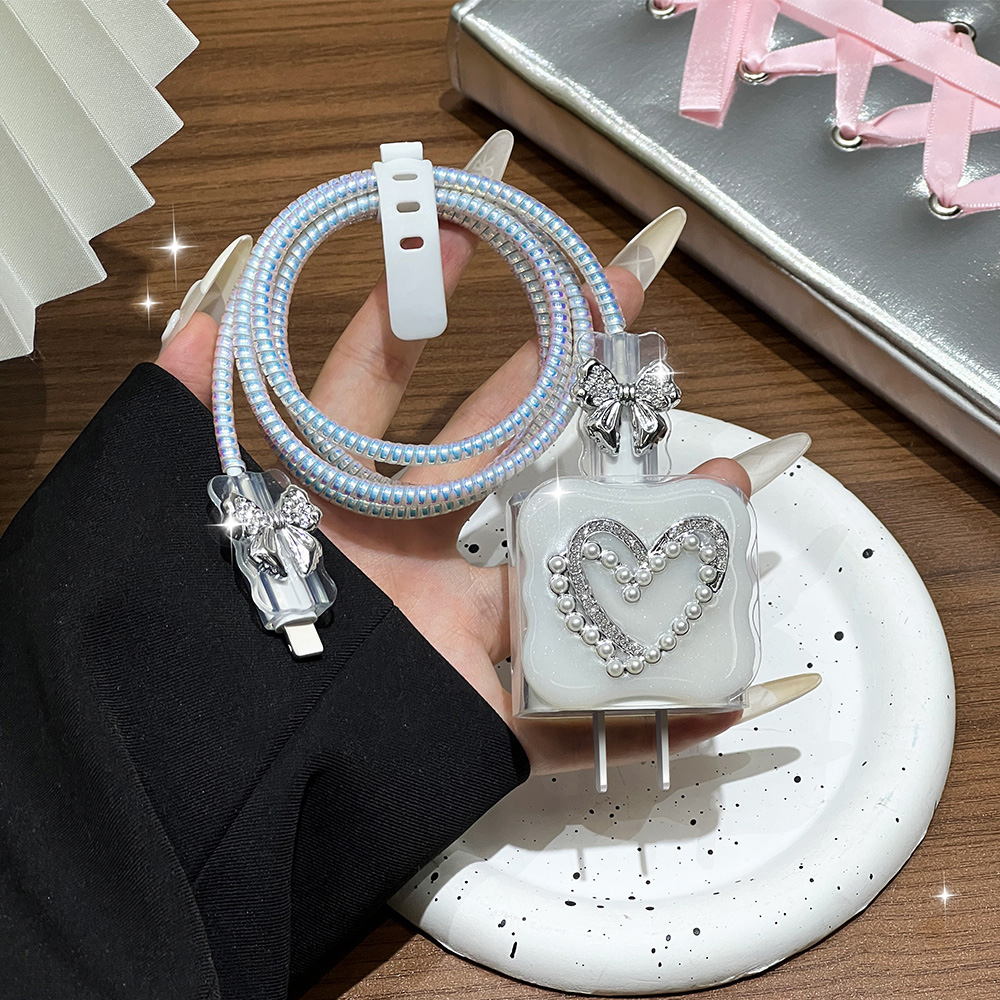 Sleeved Cable Kit - Cute 3D Pearl Charger Protector Clear