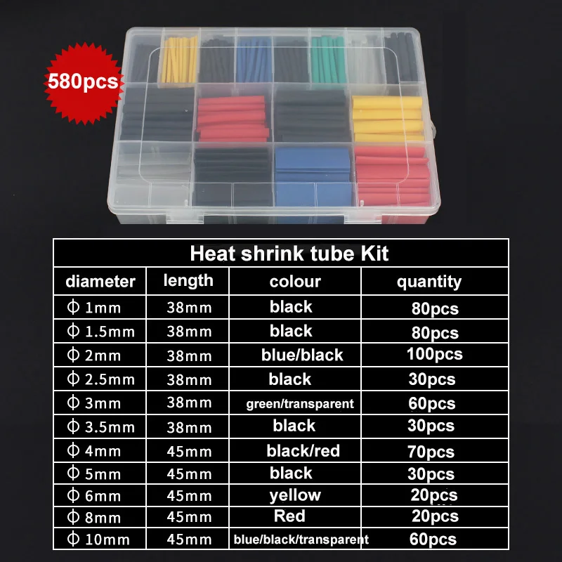 580pcs/Set Waterproof Shrinkag - огляд і ціна Sleeved Cable Kit